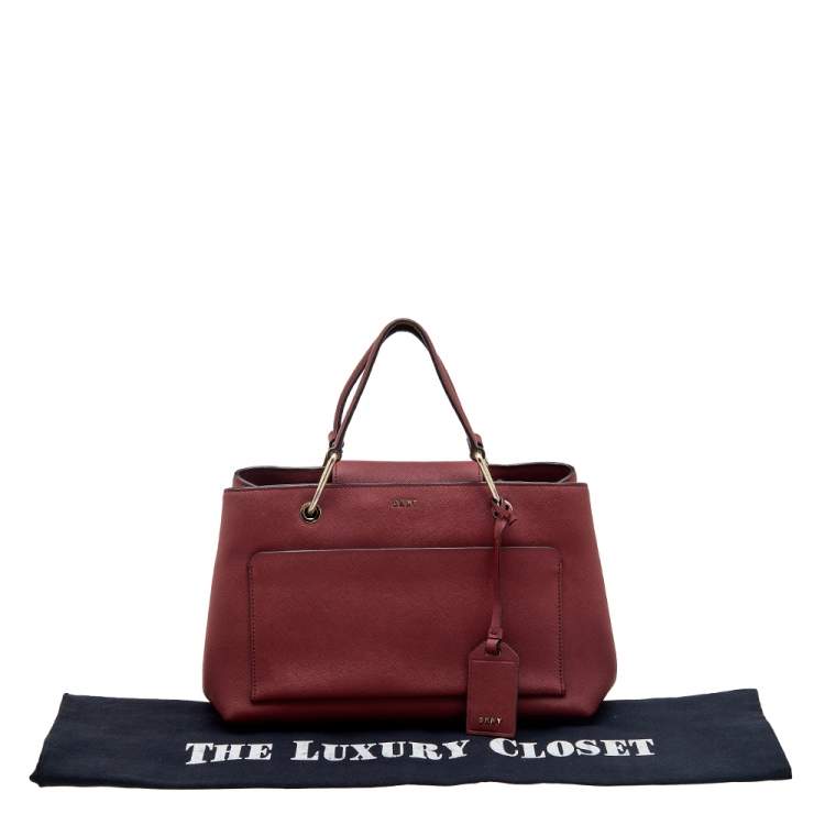 Pre Owned DKNY Dark Red Leather Front Pocket Tote
