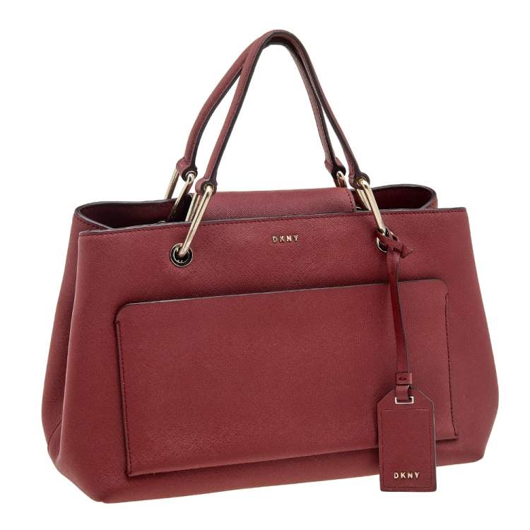 Pre Owned DKNY Dark Red Leather Front Pocket Tote