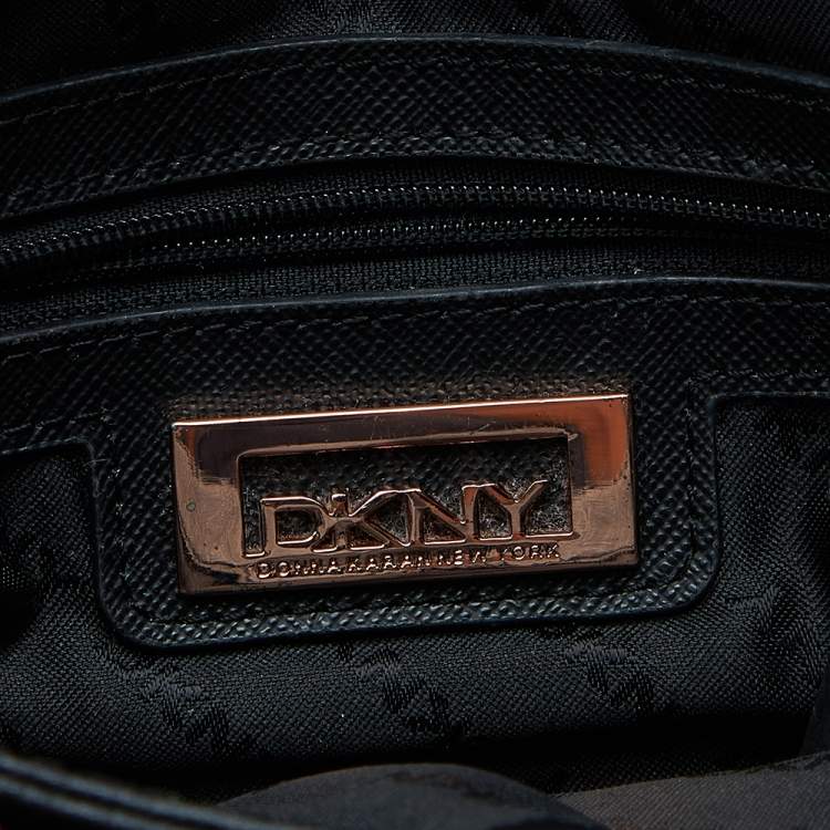 Pre Owned DKNY Black Saffiano Leather Logo Flap Shoulder Bag