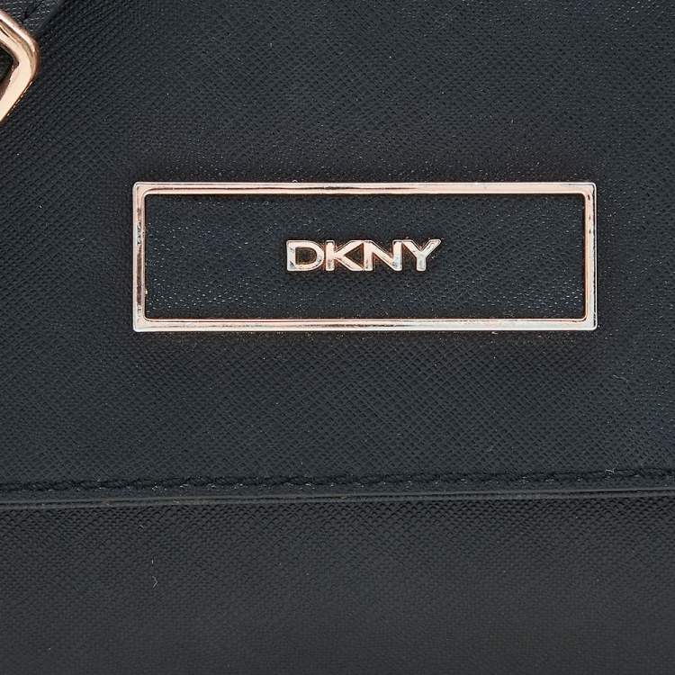 Pre Owned DKNY Black Saffiano Leather Logo Flap Shoulder Bag