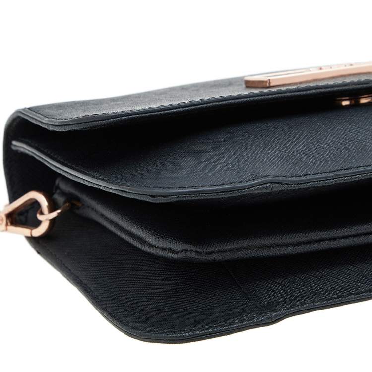 Pre Owned DKNY Black Saffiano Leather Logo Flap Shoulder Bag