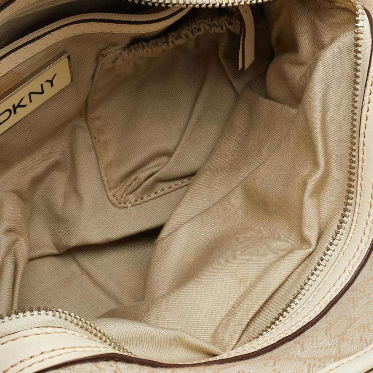 Pre Owned DKNY Light Beige/Cream Canvas and Leather Hobo