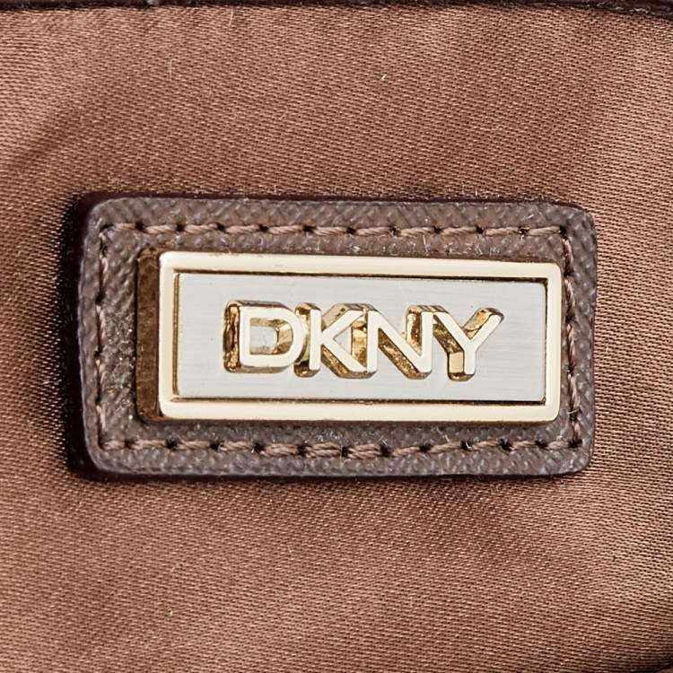 Pre Owned DKNY Brown/Beige Signature Canvas And Leather Chain Shoulder Bag