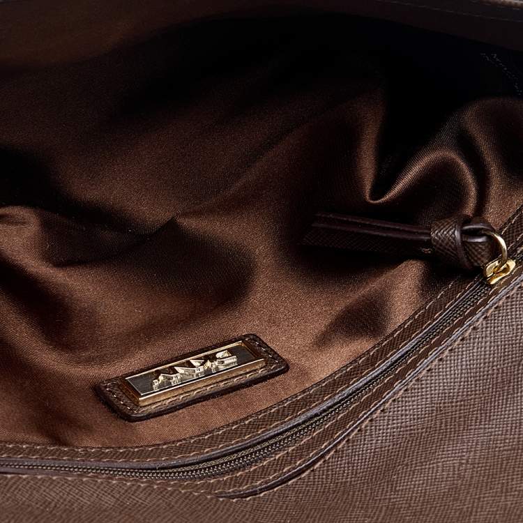 Pre Owned DKNY Brown/Beige Signature Canvas And Leather Chain Shoulder Bag