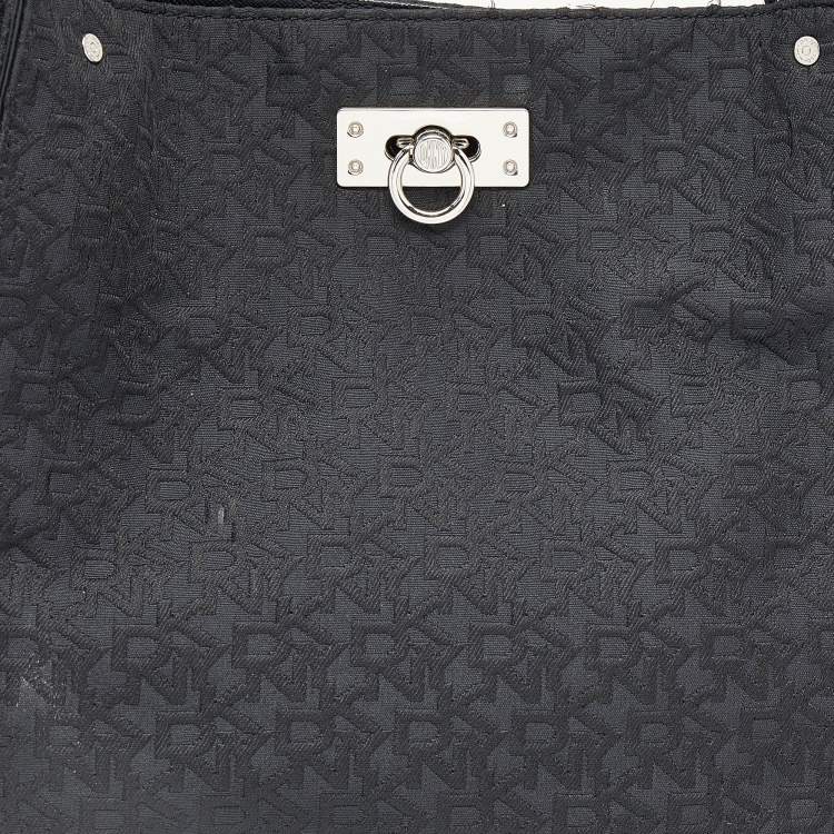 Pre Owned DKNY Black Monogram Canvas And Patent Leather Tote