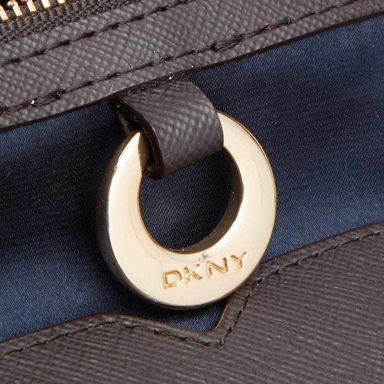Pre Owned DKNY Beige/Dark Brown Monogram Canvas And Leather Satchel