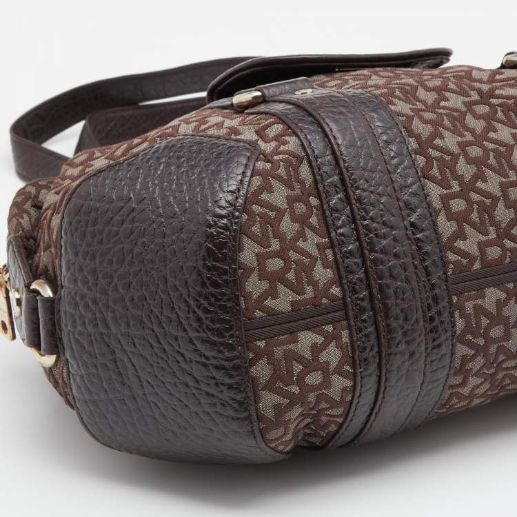 Pre Owned DKNY Dark Brown Monogram Canvas And Leather Satchel