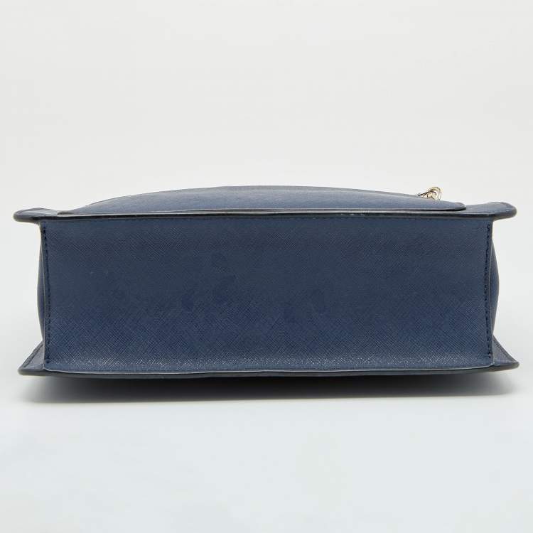Pre Owned DKNY Navy Blue Leather Bryant Zip Top Tote