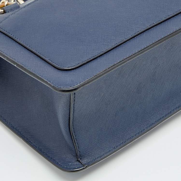 Pre Owned DKNY Navy Blue Leather Bryant Zip Top Tote