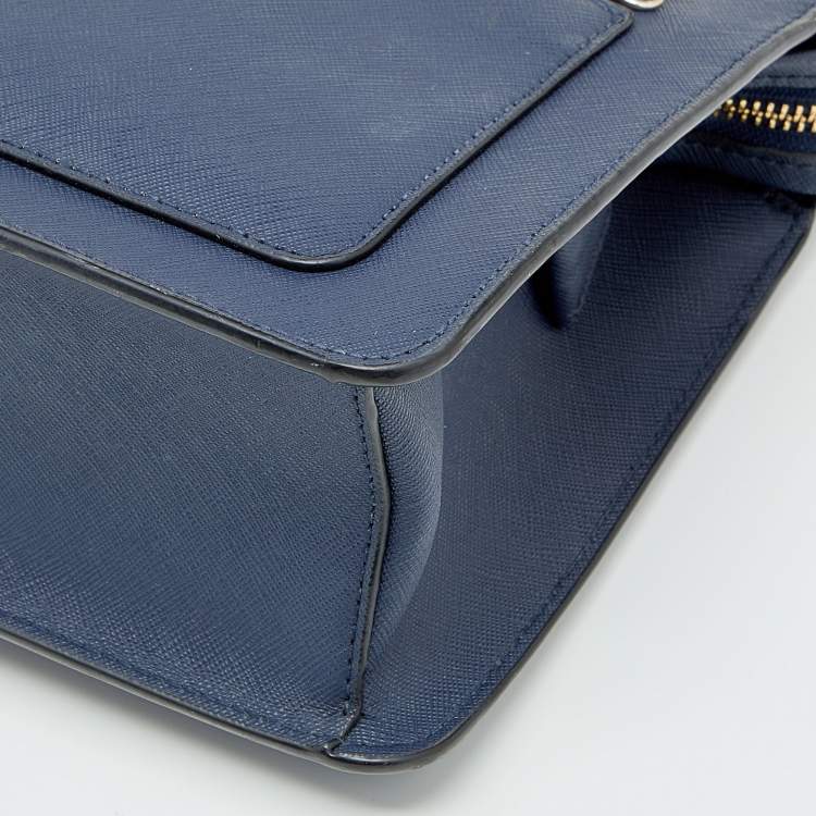 Pre Owned DKNY Navy Blue Leather Bryant Zip Top Tote