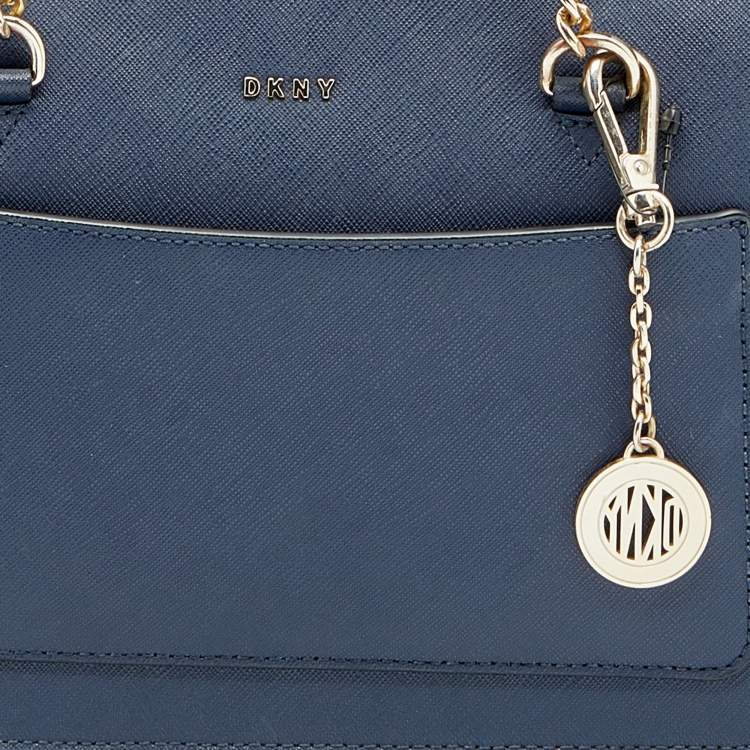 Pre Owned DKNY Navy Blue Leather Bryant Zip Top Tote