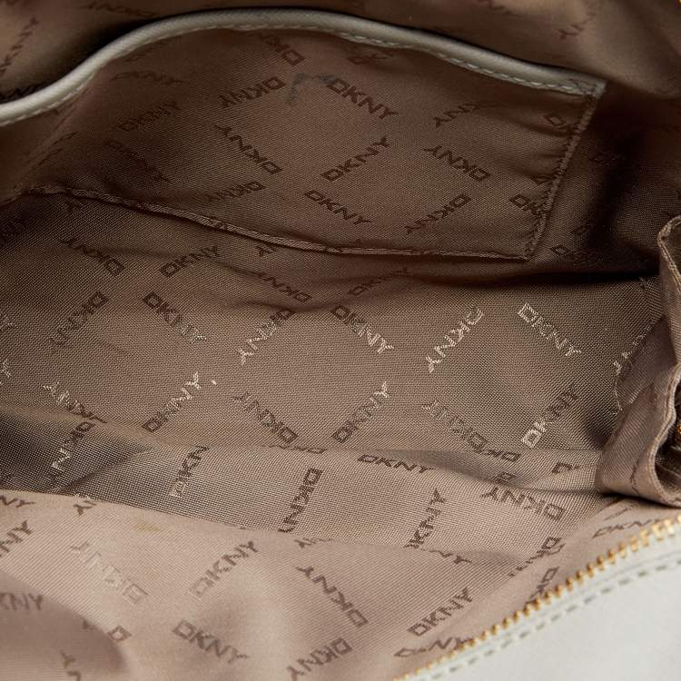 Pre Owned DKNY Light Grey Leather Bryant Park City Zip Satchel