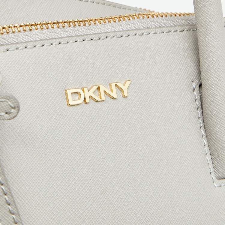 Pre Owned DKNY Light Grey Leather Bryant Park City Zip Satchel