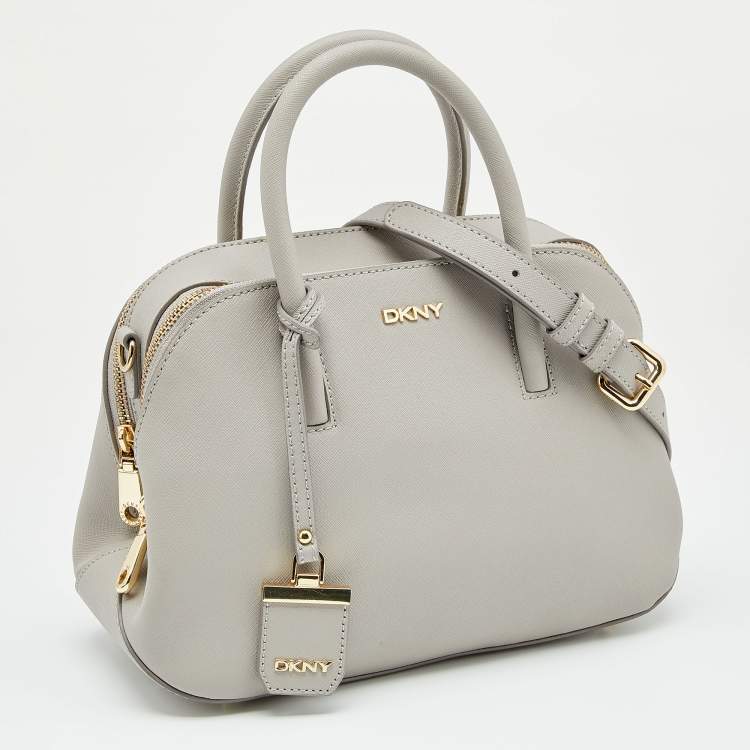 Pre Owned DKNY Light Grey Leather Bryant Park City Zip Satchel