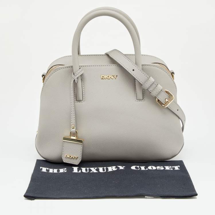 Pre Owned DKNY Light Grey Leather Bryant Park City Zip Satchel