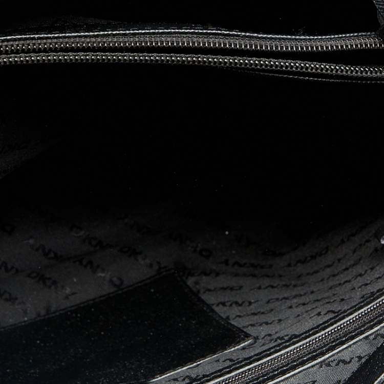 Pre Owned DKNY Black Signature Nylon and Croc Embossed Leather Tote