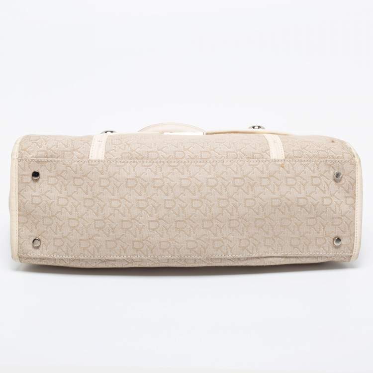 Pre Owned DKNY Off White Signature Canvas And Leather Satchel