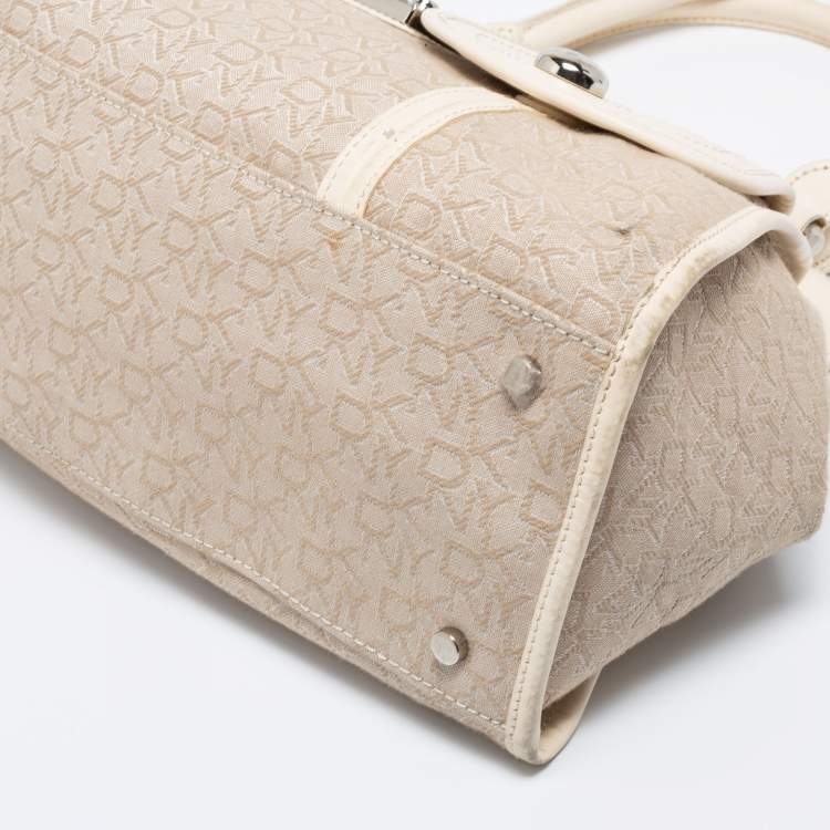 Pre Owned DKNY Off White Signature Canvas And Leather Satchel