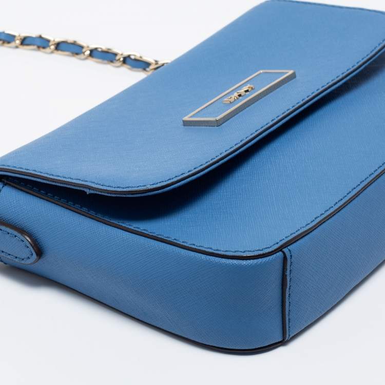 Pre Owned DKNY Blue Leather Robinson Flap Chain Crossbody Bag