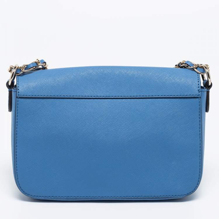 Pre Owned DKNY Blue Leather Robinson Flap Chain Crossbody Bag