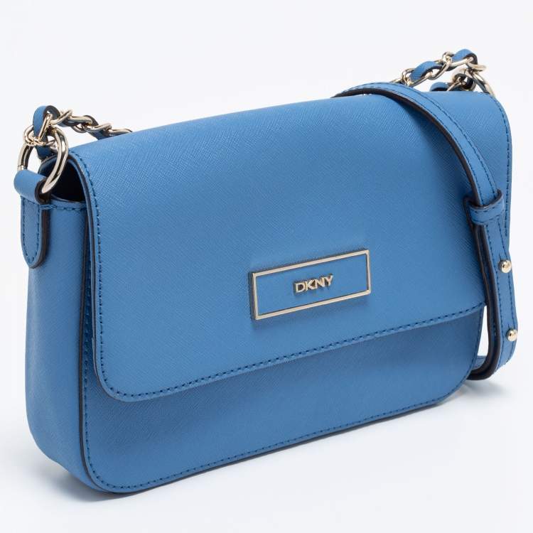 Pre Owned DKNY Blue Leather Robinson Flap Chain Crossbody Bag
