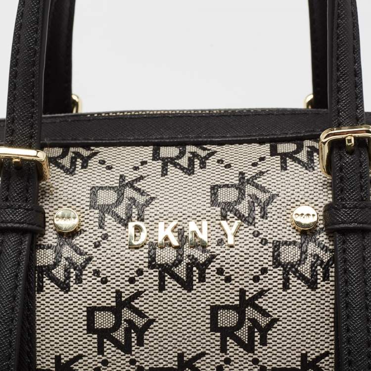 مملوكة مسبقًا DKNY Black/Grey Signature Coated Canvas and Leather Boston Bag