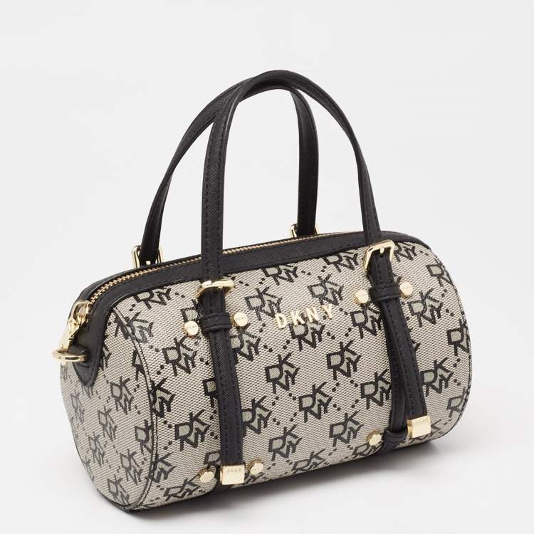 مملوكة مسبقًا DKNY Black/Grey Signature Coated Canvas and Leather Boston Bag