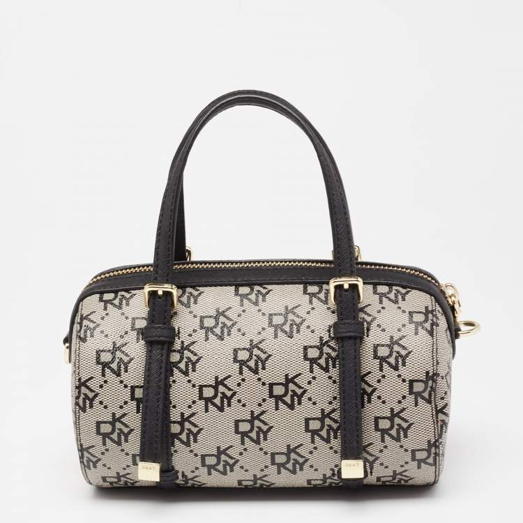 مملوكة مسبقًا DKNY Black/Grey Signature Coated Canvas and Leather Boston Bag