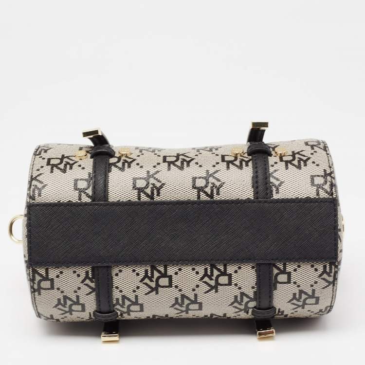 مملوكة مسبقًا DKNY Black/Grey Signature Coated Canvas and Leather Boston Bag