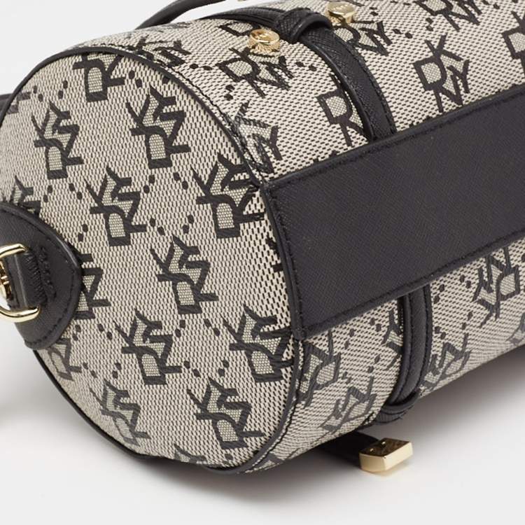 مملوكة مسبقًا DKNY Black/Grey Signature Coated Canvas and Leather Boston Bag