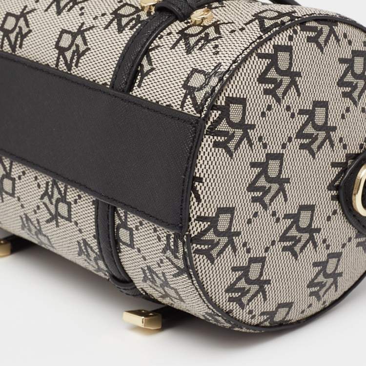 مملوكة مسبقًا DKNY Black/Grey Signature Coated Canvas and Leather Boston Bag