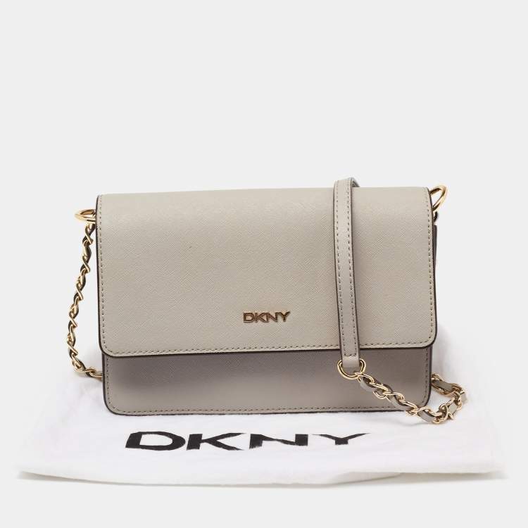 Pre Owned DKNY Grey Leather Bryant Park Flap Shoulder Bag