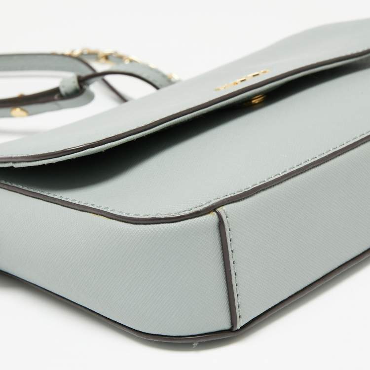 Pre Owned Dkny Pale Blue Saffiano Leather Flap Chain Crossbody Bag