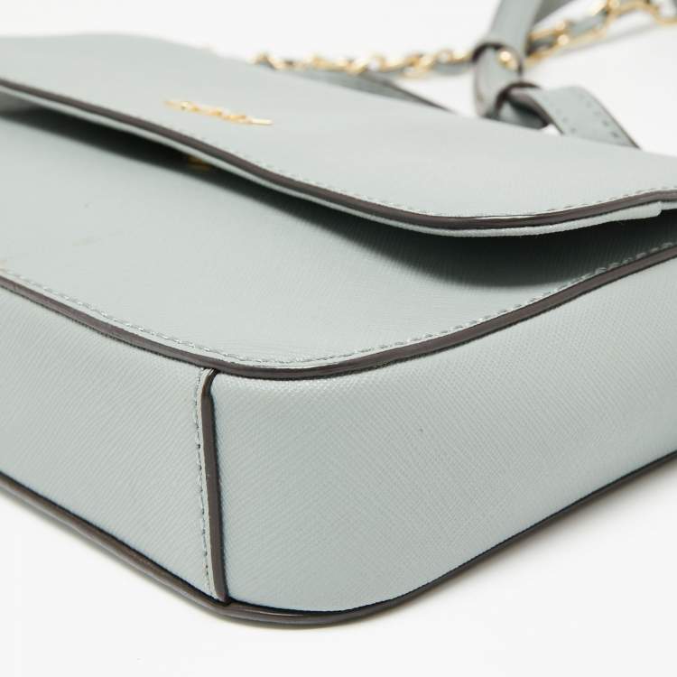 Pre Owned Dkny Pale Blue Saffiano Leather Flap Chain Crossbody Bag