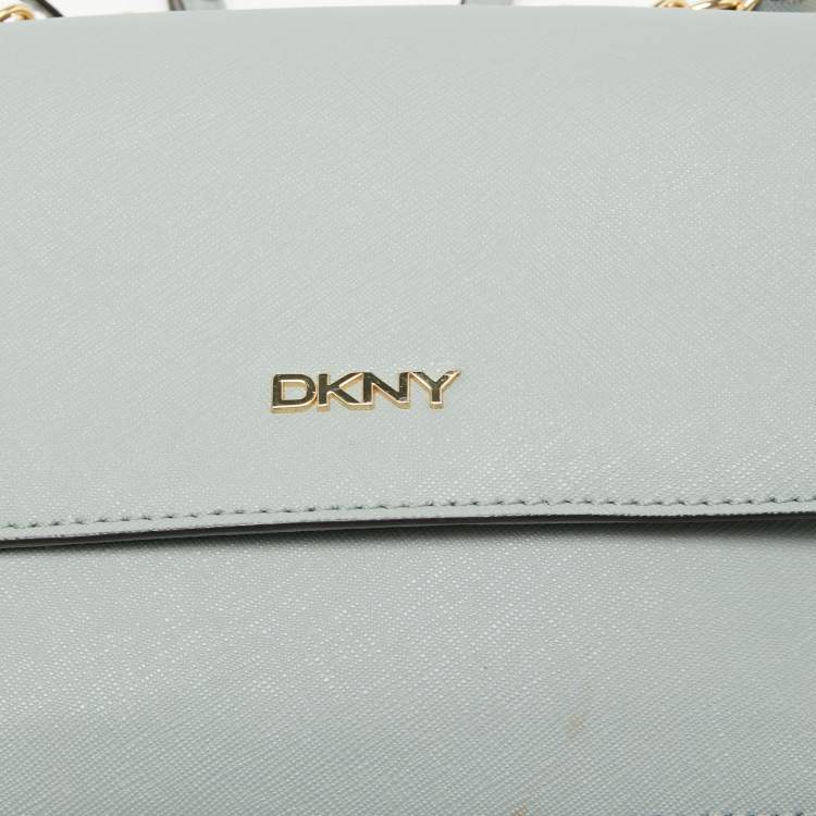 Pre Owned Dkny Pale Blue Saffiano Leather Flap Chain Crossbody Bag
