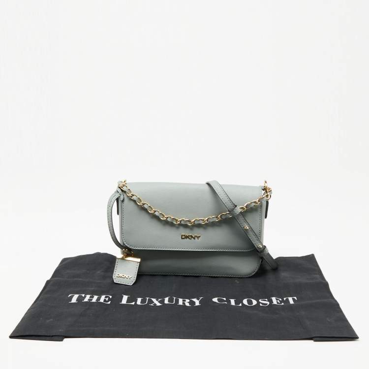Pre Owned Dkny Pale Blue Saffiano Leather Flap Chain Crossbody Bag