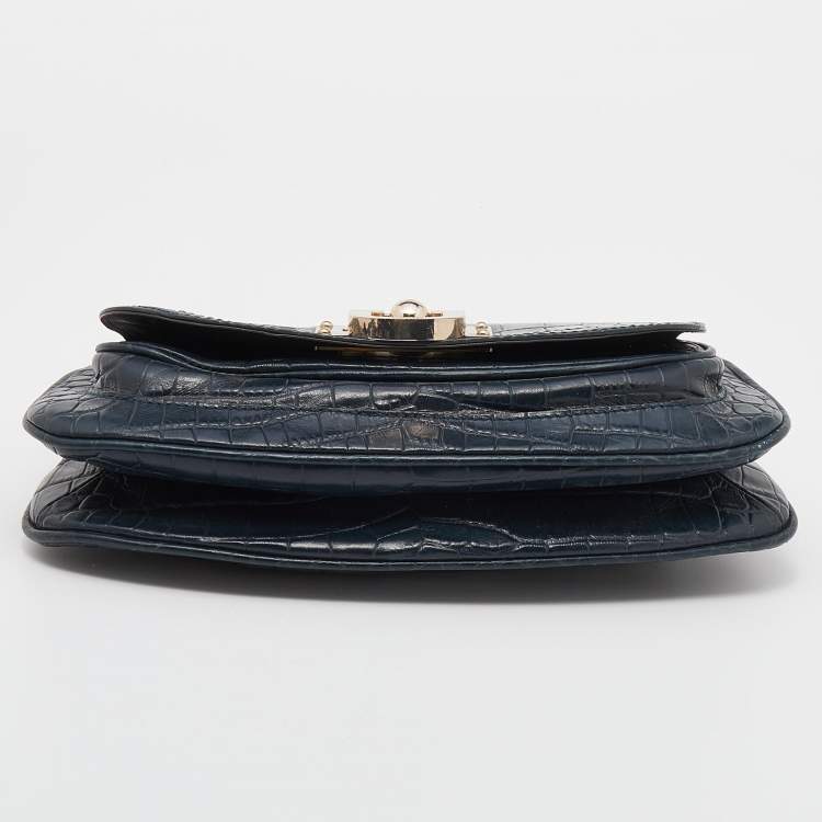Pre Owned Dkny Green Croc Embossed Leather Chain Shoulder Bag