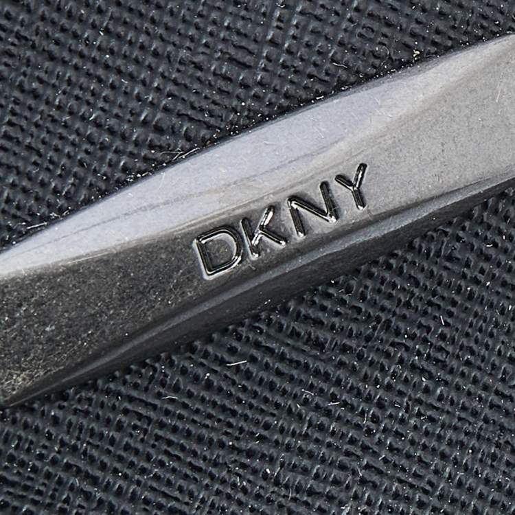 Pre Owned Dkny Brown/Grey Leather and Canvas Studded Hobo