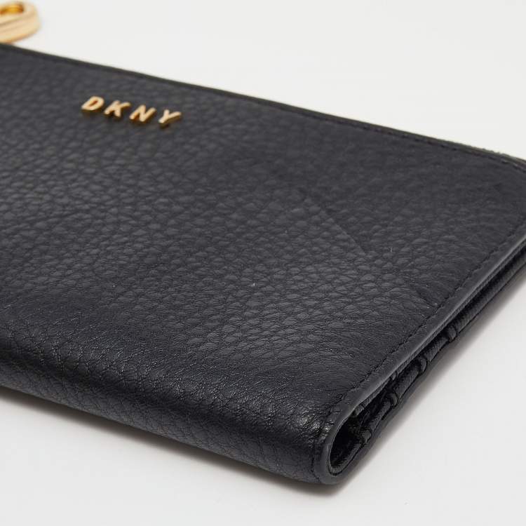 Pre Owned Dkny Black Leather Zip Bifold Wallet