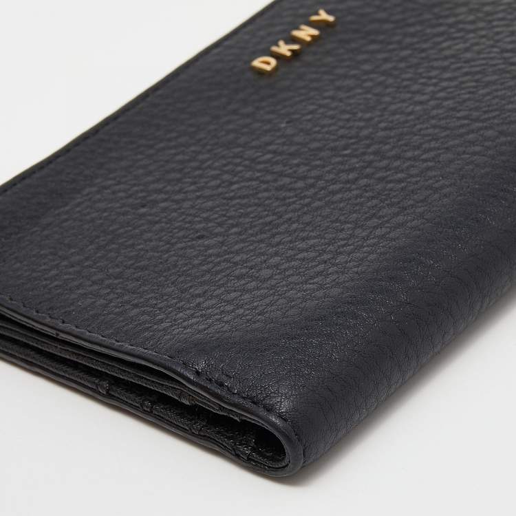 Pre Owned Dkny Black Leather Zip Bifold Wallet