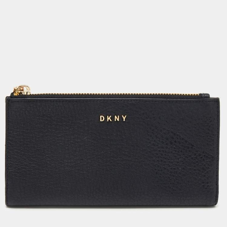 Pre Owned Dkny Black Leather Zip Bifold Wallet