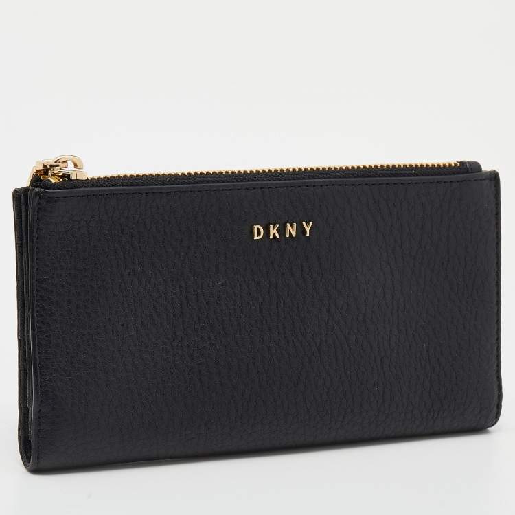 Pre Owned Dkny Black Leather Zip Bifold Wallet