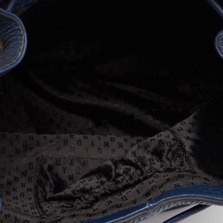 Pre Owned DKNY Blue Leather Drawstring Bucket Bag