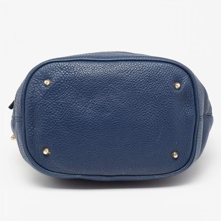 Pre Owned DKNY Blue Leather Drawstring Bucket Bag