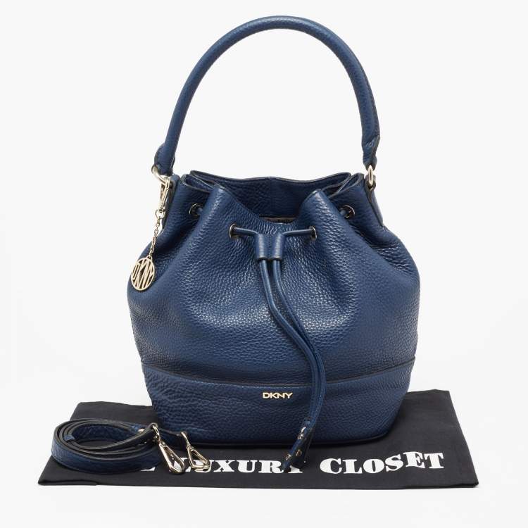 Pre Owned DKNY Blue Leather Drawstring Bucket Bag