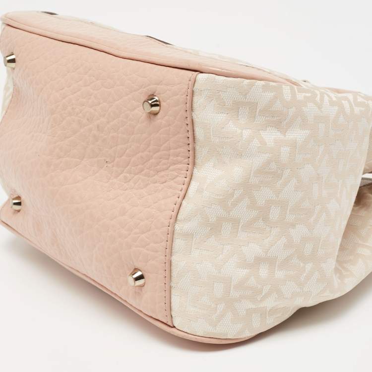 Pre Owned DKNY Beige/Pink Signature Canvas and Leather Satchel 