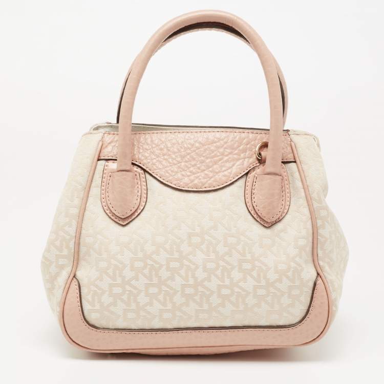 Pre Owned DKNY Beige/Pink Signature Canvas and Leather Satchel 