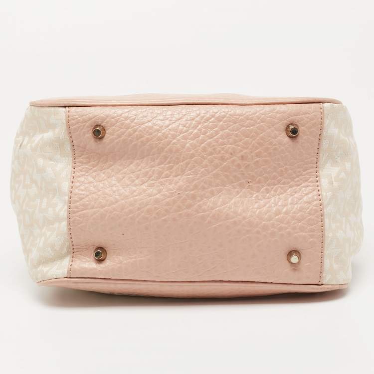 Pre Owned DKNY Beige/Pink Signature Canvas and Leather Satchel 