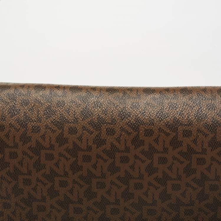 Pre Owned Dkny Brown Signature Coated Canvas and Leather Flap Crossbody Bag