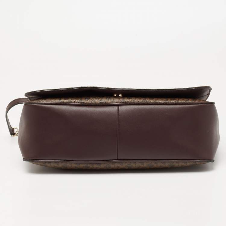 Pre Owned Dkny Brown Signature Coated Canvas and Leather Flap Crossbody Bag